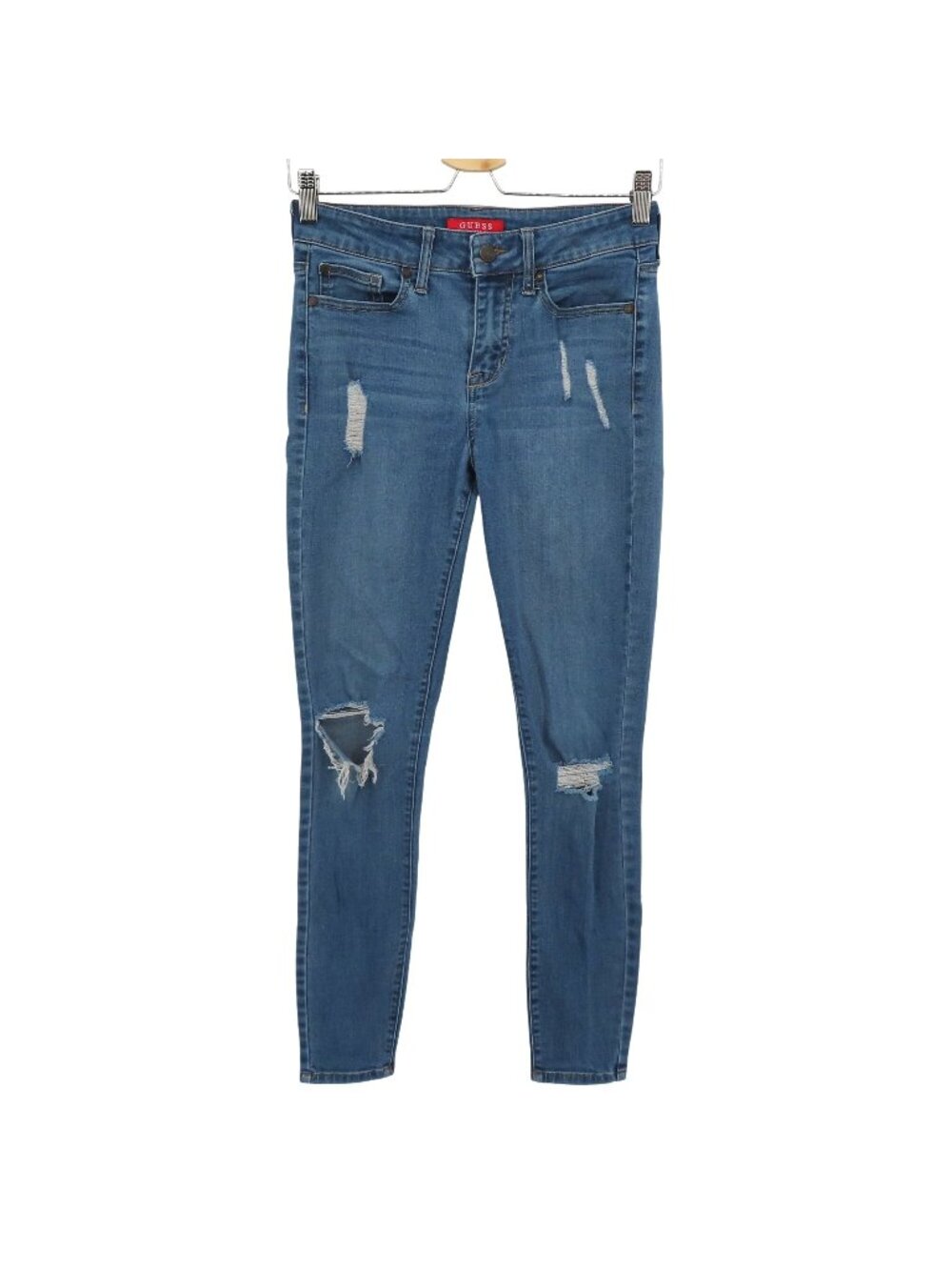 GUESS Womens 27 Jaden Medium Wash Blue Denim Jeans Distressed Torn Skinny Pants